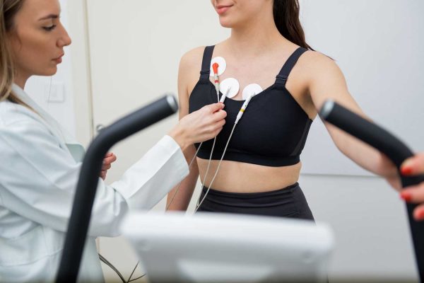 Stress Test Preparation — IPMC Cardiology, Northeast Philadelphia Patient preparing for a cardiac stress test at IPMC cardiology center in Northeast Philadelphia